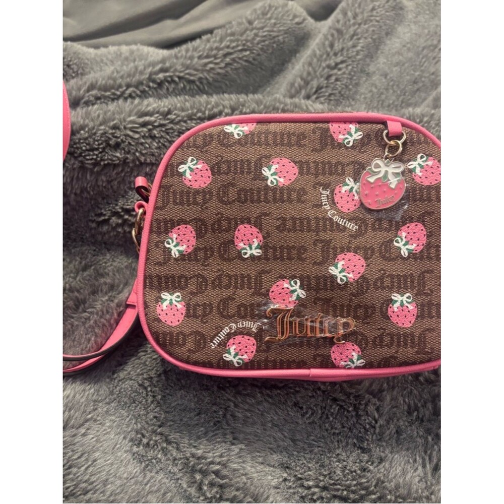 Juicy Couture Brown and Pink Strawberry Print Crossbody